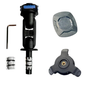 Phone holder with vibration dampener compatible with fork system, brake and handlebar mounts