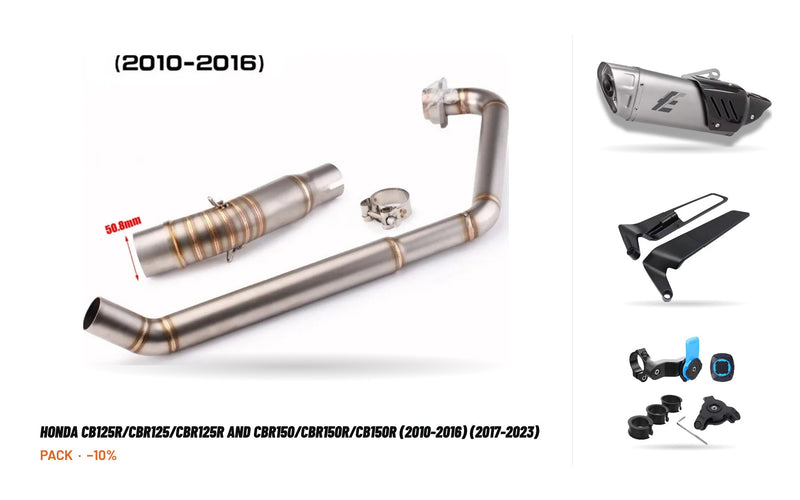 Manifolds + Exhaust Tip Pack – Honda CB125R/CBR125/CBR125R and CBR150/CBR150R/CB150R (2010-2016) (2017-2023)