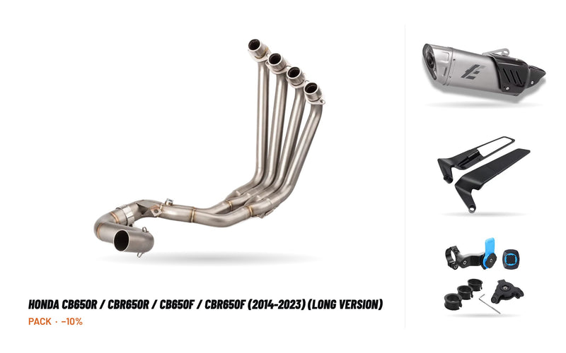 Manifolds + Exhaust Tip Pack – Honda CB650R / CBR650R / CB650F / CBR650F (2014-2023) (Long version)