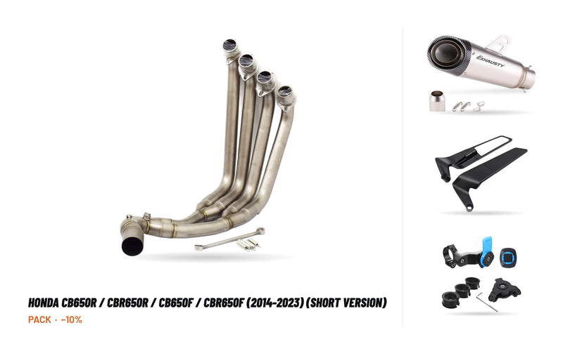 Manifolds + Exhaust Tip Pack – Honda CB650R / CBR650R / CB650F / CBR650F (2014-2023) (short version)