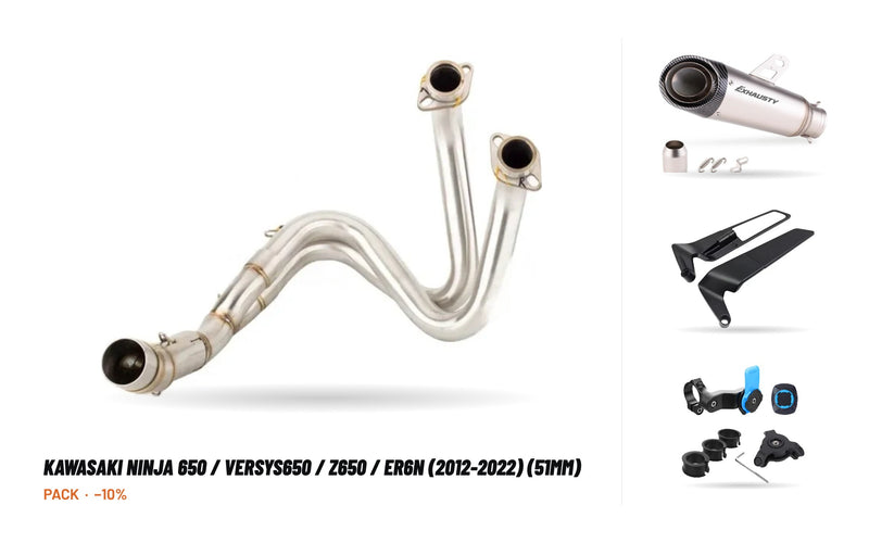 Manifolds + Exhaust Tip Pack – Kawasaki Ninja 650 / Versys650 / Z650 / ER6N (2012-2022) (51mm)