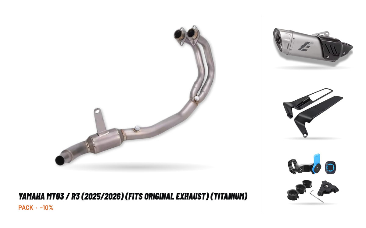 Set Krümmer + Endschalldämpfer – Yamaha MT03 / R3 (2025/2026) (passt an den Serienauspuff) (Titan)