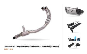 Manifolds + Exhaust Tip Pack – Yamaha MT03 / R3 (2025/2026) (fits original exhaust) (Titanium)